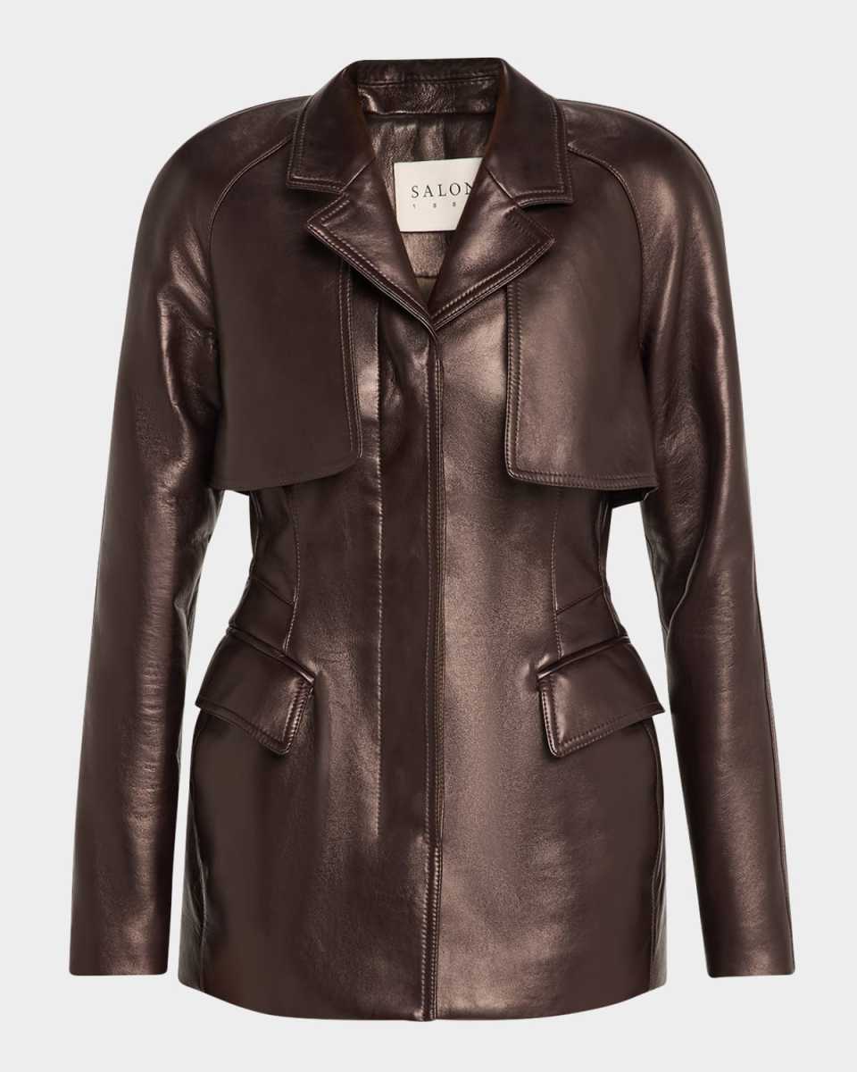 Claudel Metallic Leather Trench Jacket